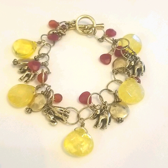 LUCKY BRAND Elephant Bracelet Yellow Red Siver - Picture 1 of 4